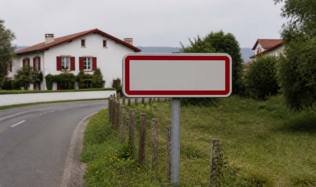 Pancarte indicative village Ascain montrant population habitants nombre