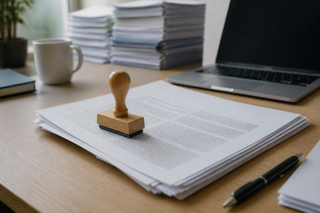 Documents contractuels avec tampon résiliation sur bureau professionnel