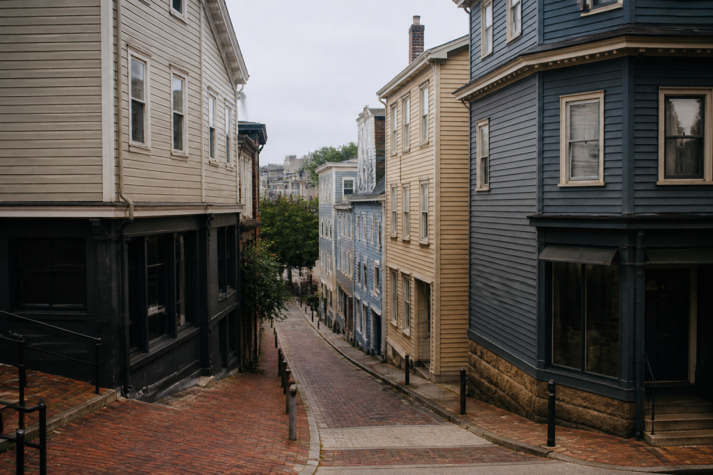 Trois villes limitrophes avec immeubles résidentiels et rues commerçantes distinctes