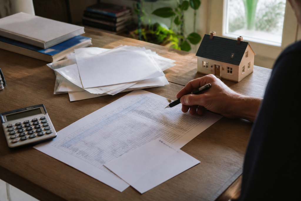 Formulaire fiscal immobilier avec calculatrice et documents locatifs