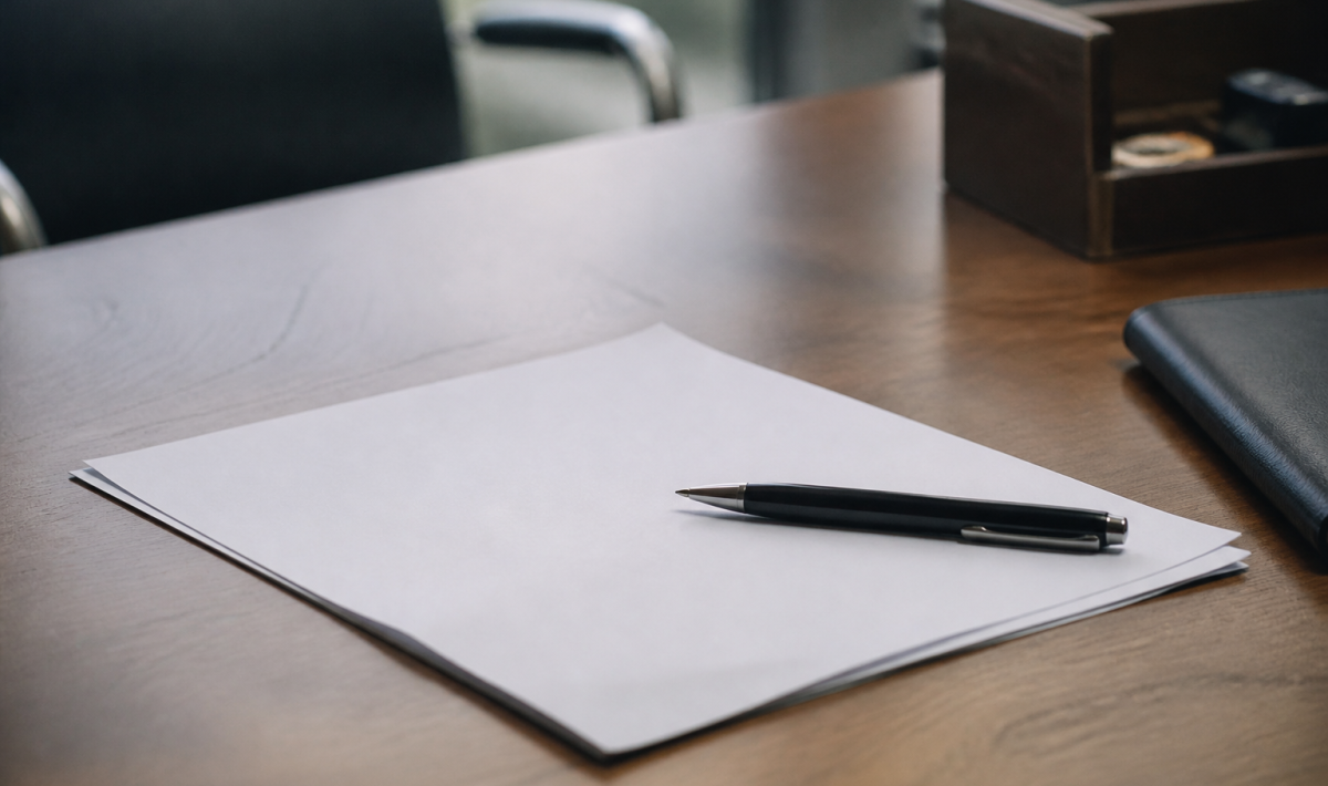 Document de resiliation immobiliere posé sur bureau avec stylo