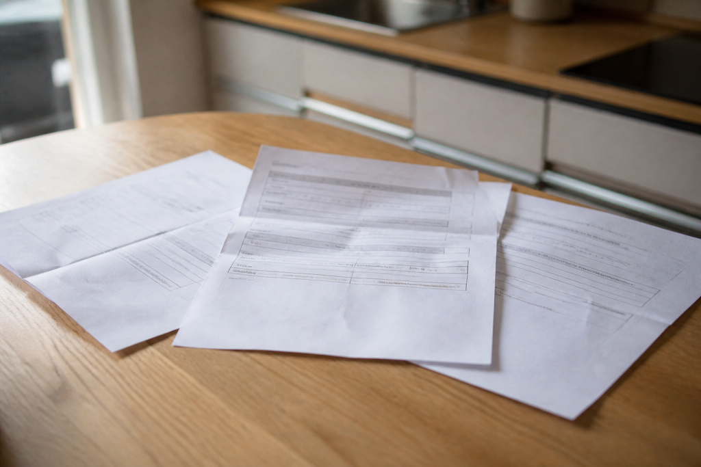 Trois documents papier avec montants et dates de paiement loyer