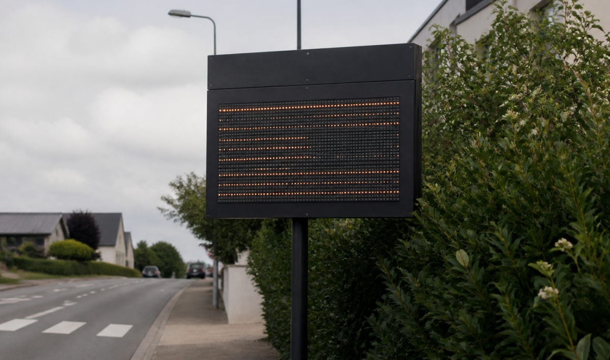 Panneau routier affichant le nombre de residents de Geveze