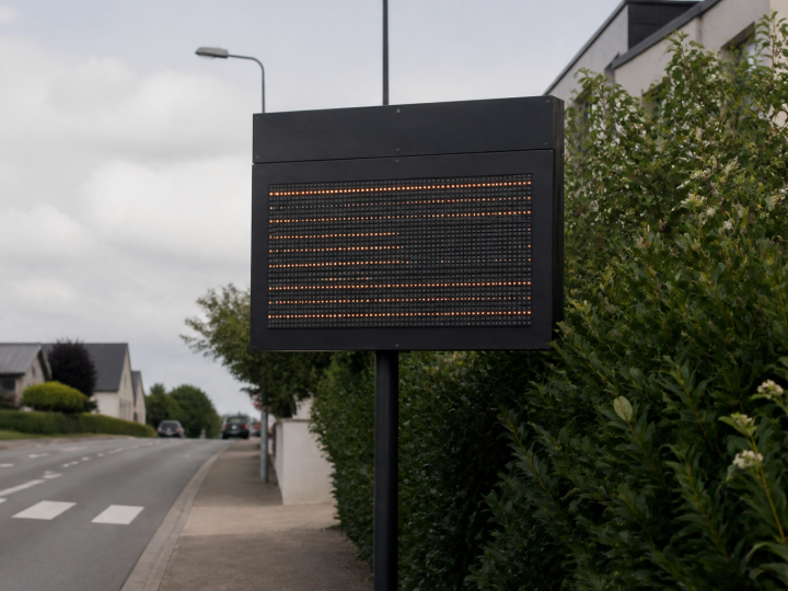 Panneau routier affichant le nombre de residents de Geveze