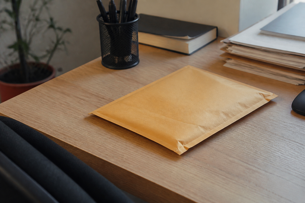 Enveloppe recommandée avec accusé de réception sur bureau