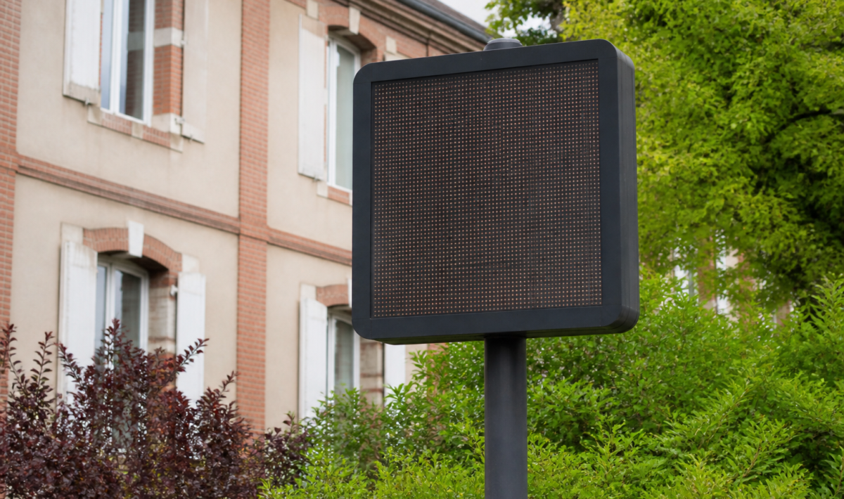 Panneau affichant chiffres population ville Gaillac, gros caractères noirs