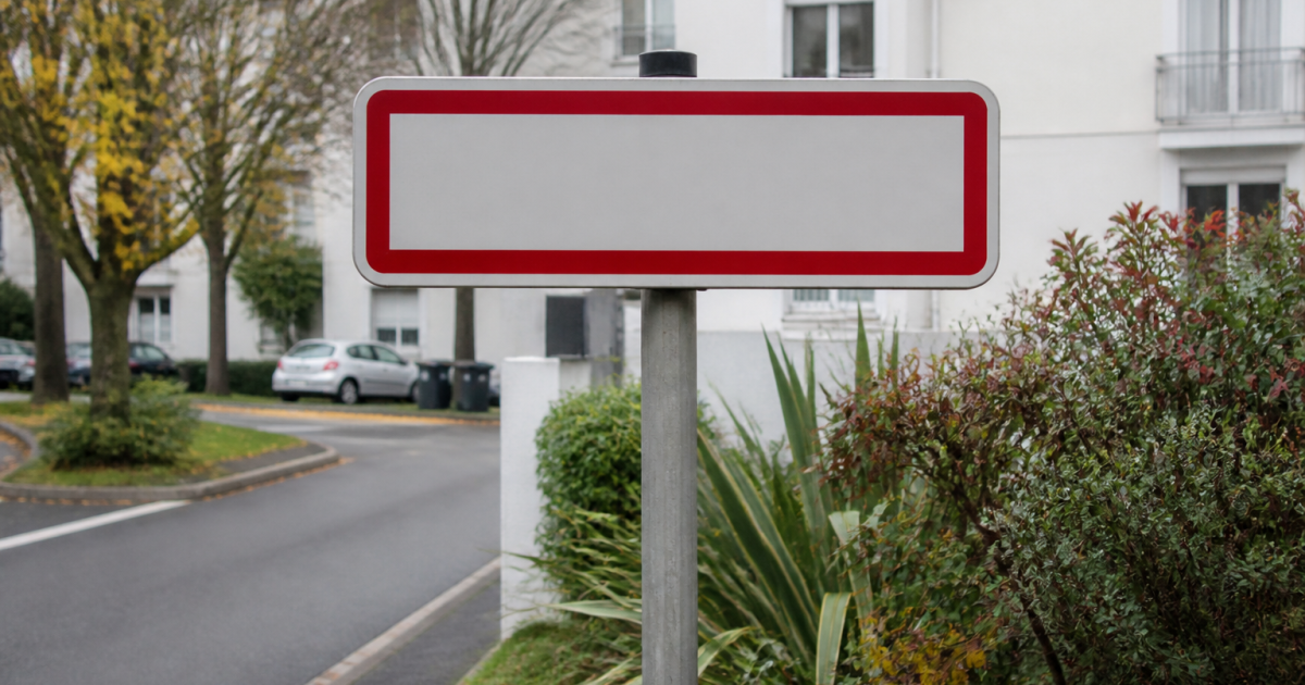 Panneau routier affichant population Lanester sur fond urbain