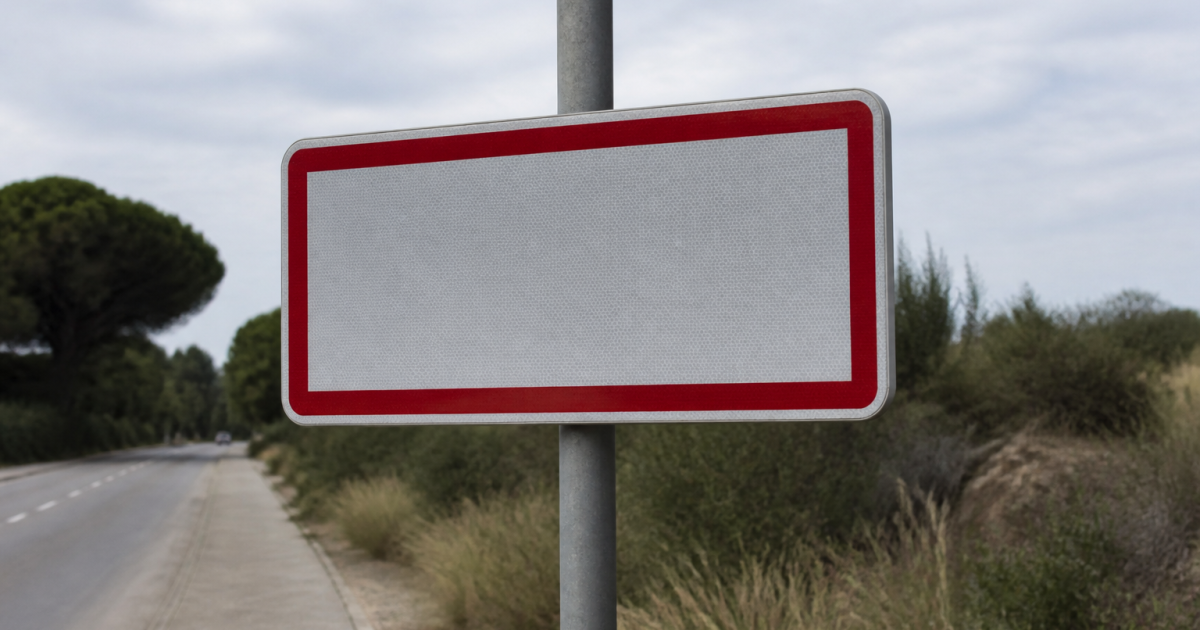 Panneau routier affichant population totale ville Miramas debout