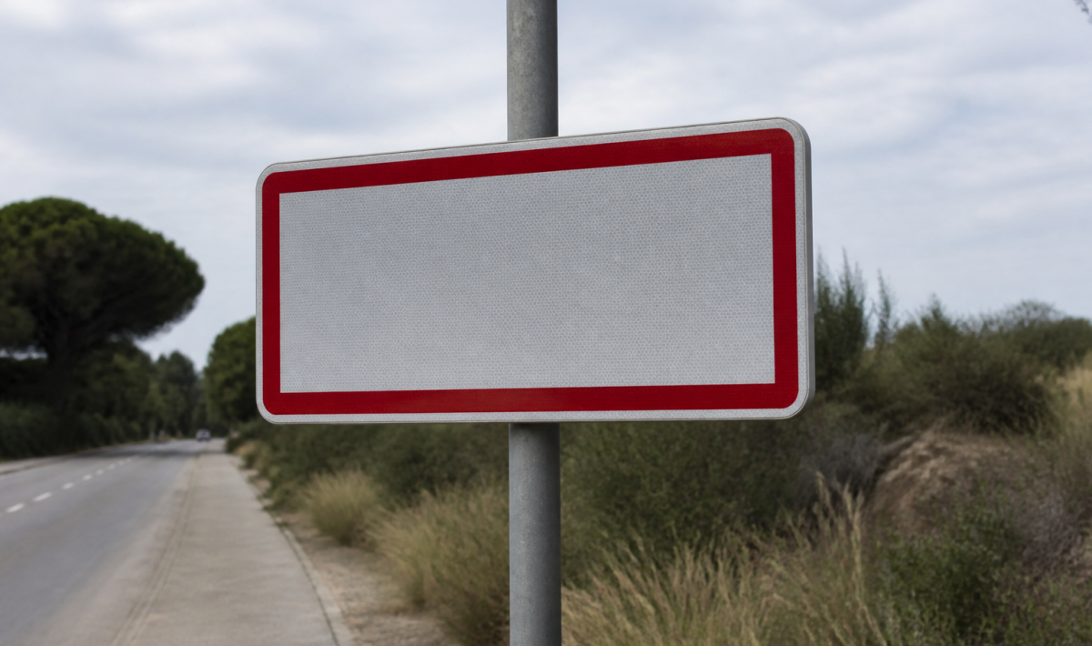 Panneau routier affichant population totale ville Miramas debout