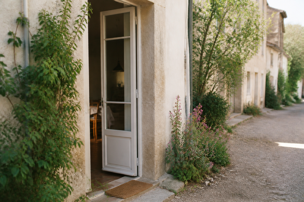 Porte ouverte maison calme rue village tranquille