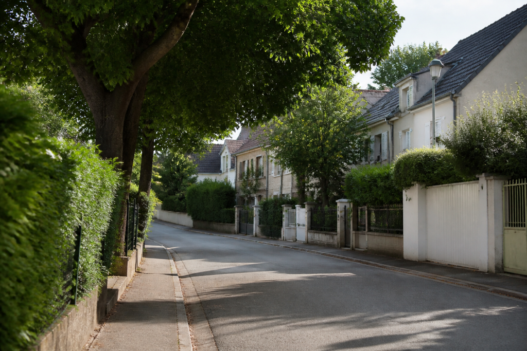 Rues paisibles avec maisons individuelles et arbres verts